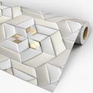 Papel De Parede Geométrico 3d Claro E Dourado - 3,30x0,50m
