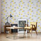 Papel de Parede Geométrico Cinza e Amarelo rolo 57x270cm