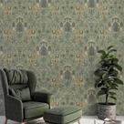 Papel de Parede Importado Verde Elefantes Indiano Vinílico Texturizado