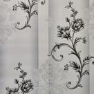 Papel de Parede Importado Vinílico Floral Preto com Damask Off white - Rolo 9,5m X 53cm