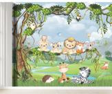 Papel de Parede Infantil Autocolante Selva Safari Para Decorar Quarto de Bebê e Criança