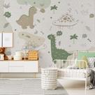 Papel de Parede Infantil Dinossauros Tons Verdes Painel 9m²