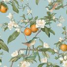 Papel de parede Laatse Blue Bird Vintage Floral Limão Fruta 45 cm x 200 cm