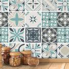 Papel de Parede Ladrilho Azulejo cozinha em Tons de Azul E Bege 1 Metro