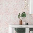 Papel de Parede Marmorizado Rosa Lavável Adesivo