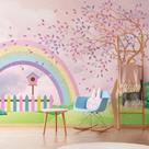 Papel de Parede Menina Jardim Arco-íris Aquarela Painel 9m² Papel de Parede Menina Jardim Arco-íris Aquarela Painel 9m²