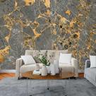 Papel de Parede Painel 3D Mármore Agata com Dourado 3M Auto Colante Revestimento Brilhoso