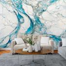Papel de Parede Painel 3D Mármore Branco Azul Vinílico 3M Auto Colante Lavável Revestimento