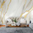 Papel de Parede Painel 3D Mármore Branco Dourado 3M Revestimento Auto Colante Brilho Marmorizado