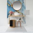 Papel de Parede Painel 3D Mármore Branco Dourado Azul 1,5M Revestimento Auto Colante Brilho