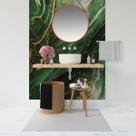 Papel de Parede Painel 3D Mármore Branco Dourado Verde 1,5M Auto Colante Lavável Revestimento Brilho