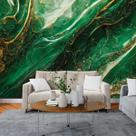 Papel de Parede Painel 3D Mármore Branco Dourado Verde 3M Auto Colante Lavável Revestimento Brilho