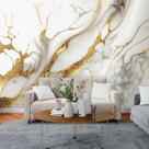 Papel de Parede Painel 3D Mármore Branco Fio Dourado 3M Revestimento Auto Colante Marmorizado