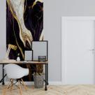 Papel de Parede Painel 3D Mármore Branco Ouro Roxo 1M Revestimento Auto Colante Brilho Marmorizado