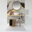 Papel de Parede Painel 3D Mármore Branco Preto Dourado 1,5M Revestimento Auto Colante Brilho