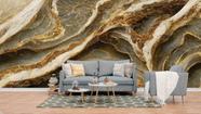 Papel de Parede Painel 3D Mármore Cinza com Dourado Auto 4M Colante Lavável Revestimento Brilhoso