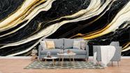 Papel de Parede Painel 3D Mármore Preto Branco Dourado 4M Revestimento Pedra Requinte Auto Colante