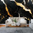 Papel de Parede Painel 3D Mármore Preto Branco Ouro 3M Revestimento Auto Colante Brilho Marmorizado