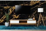 Papel de Parede Painel 3D Mármore preto Fio Ouro 3,5M Revestimento Pedra Requinte Auto Colante