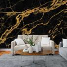 Papel de Parede Painel 3D Mármore preto Fio Ouro 3M Revestimento Pedra Requinte Auto Colante