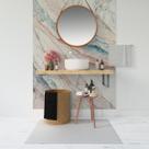 Papel de Parede Painel 3D Mármore Rosa e Azul Brilhoso 1,5M Auto Colante Lavável Revestimento