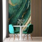 Papel de Parede Painel 3D Mármore Verde e Dourado 2M Revestimento Auto Colante Brilho Marmorizado