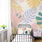 Papel de Parede Painel Folhagem Floral Tons Pasteis 4 rolos - 6m²