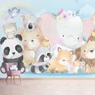 Papel de Parede Painel Infantil Animais Zoo Aquarela 6 rolos 9m²