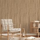Papel de Parede Painel Sala Madeira Ripada Pinho
