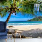 Papel de Parede Praia Paisagem Coqueiro Mar Sala Adesivo - 118pcm