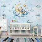 Papel de Parede Quarto Bebe Menino Urso Dormindo na Lua 9m²