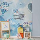 Papel de Parede Quarto Menino Balões e Aviões Aquarela 6m²