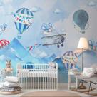Papel de Parede Quarto Menino Balões e Aviões Aquarela 9m²