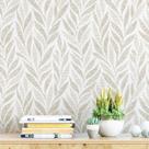 Papel de parede Safiyya 787x44cm Boho Leaf Bege Branco Vinil