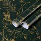 Papel de parede Safiyya Enegrecido Verde Escuro e Floral Dourado Papel de parede Safiyya Enegrecido Verde Escuro e Floral Dourado
