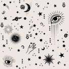 Papel De Parede Temático Astrologia Fundo Bege - 3,30x0,50m