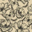 Papel De Parede Temático Borboletas E Flores - 3,30x0,50m