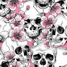 Papel De Parede Temático Caveira Com Flor Rosa - 3,30x0,50m