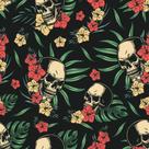 Papel De Parede Temático Floral Com Caveiras - 3,00x0,50m
