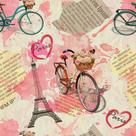 Papel de Parede Temático Paris Torre Eiffel e Bicicletas 3,3m Papel de Parede Temático Paris Torre Eiffel e Bicicletas 3,3m