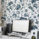 Papel De Parede Videogames Gamer Branco Fliperama 0,5x1,5m