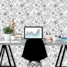 Papel de Parede Vinil Autocolante Floral Branco e Preto 270
