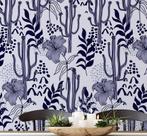 Papel de Parede Vinil Removível, Cactos e Flores Botânicas, Impermeável - Roxo, para Quartos e Salas - S4Sassy