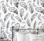 Papel de Parede Vinílico Adesivo com Estampa de Penas Cinza Boho, para Quarto, Sala e Armários - S4Sassy