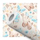 Papel de Parede Vinílico Autoadesivo Lavável Borboletas Aquarela Bege Azul Delicado Decoração Quarto Infantil Jardim