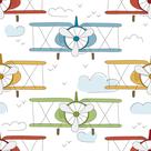 Papel de Parede Vinílico Aviões Coloridos Infantil Sala Quarto 1.5m