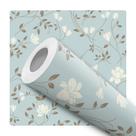 Papel de Parede Vinílico Flores Branca Fundo Azul Sala Quarto 1m