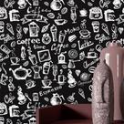 Papel De Parede Vinílico Lavável Cozinha Gourmet Café Preto
