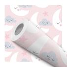 Papel de Parede Vinílico Lua Nuvem Rosa Menina Quarto 2.5m