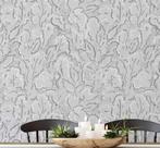 Papel de Parede Vinílico Removível Abstrato Folhagem Urban Chic, Impermeável Cinza para Quarto e Sala - S4Sassy